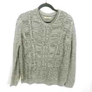 Pull Bear Cable Knit Sweater Women M Marbled Gray Rolled Crewneck